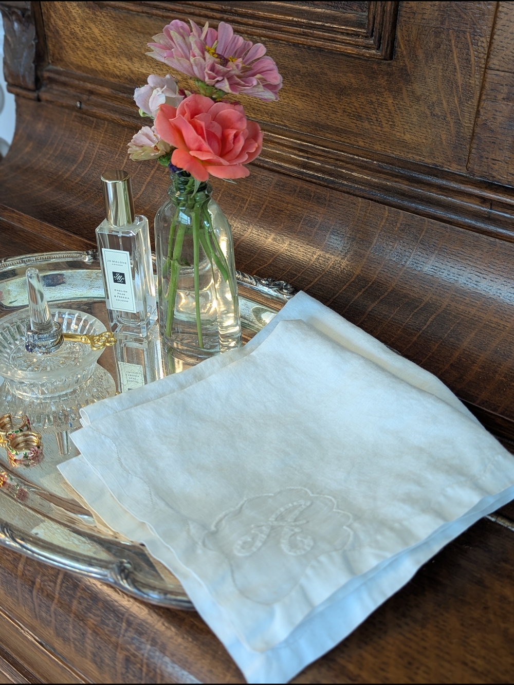 Madeira Monogram A White Linen Handkerchiefs - Pair of 2 Vintage - Picture 8 of 8